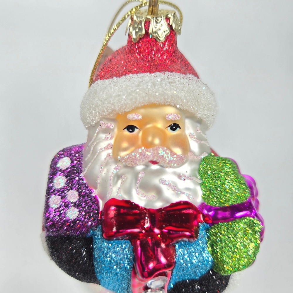 Nice Blown Glass Christmas Ornament Santa Glitter Sparkle Bejeweled‎ Costco - Picture 9 of 9